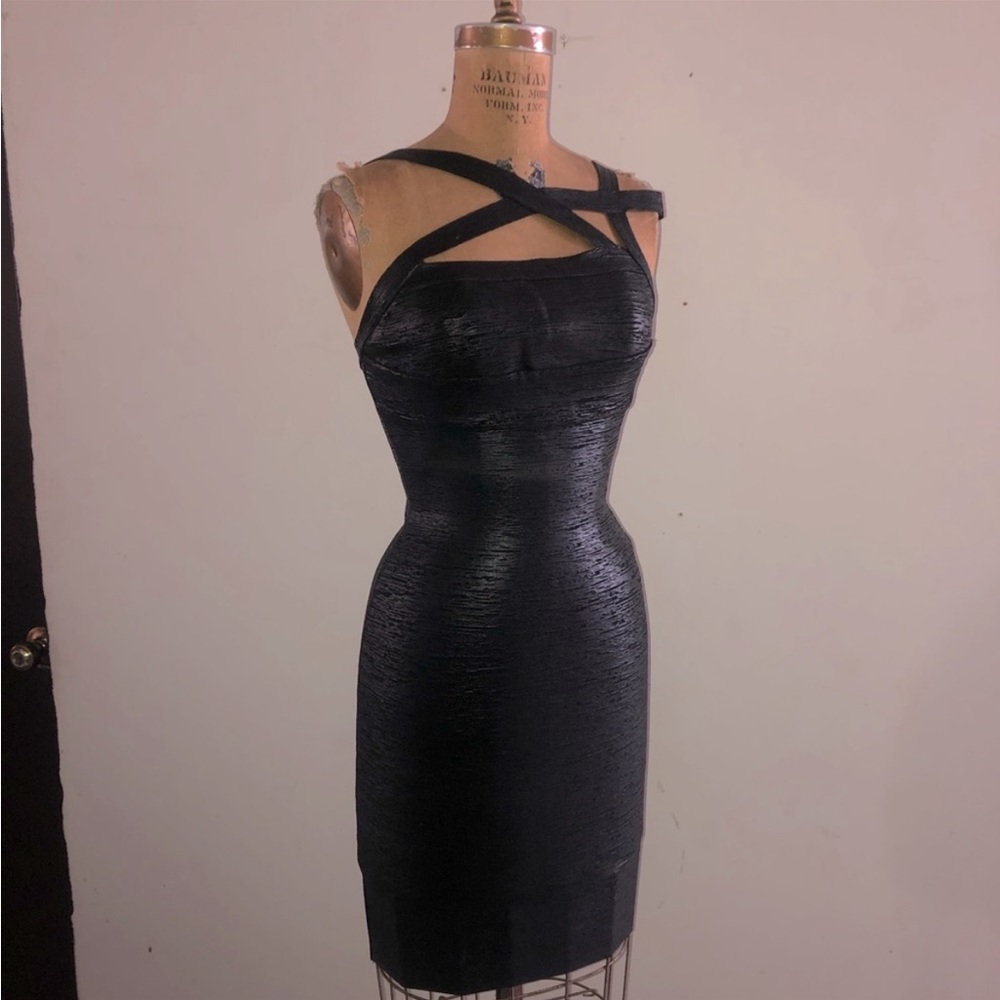 [Gstudio] Black Leather effects Cutout Sexy Bandage Body-con Mini Corset Dress - Picture 4 of 16